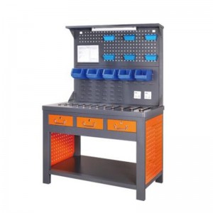 منضدة العمل مع شريط الإضاءة واللوحة الخلفية